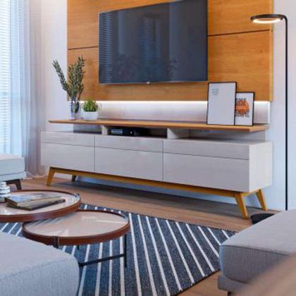 Rack com Painel para TV até 60 Polegadas Classic Nature e Off White 218 cm - Mobly Imagem de Rack com Painel para TV até 60 Polegadas Classic Nature e Off White 218 cm