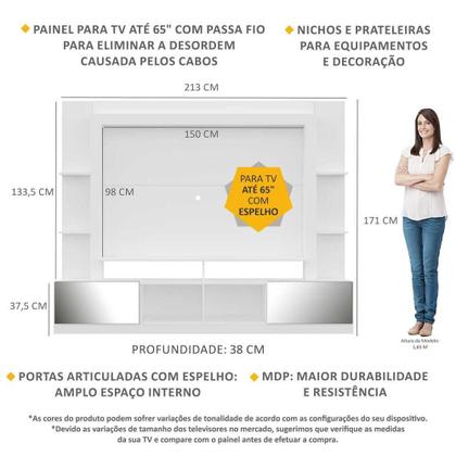 Imagem de Rack com Painel para TV até 65 polegadas com Portas Espelhadas Oslo Multimóveis Branco