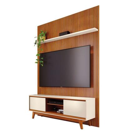 Imagem de Rack com Painel para TV até 65 Polegadas MDF 179CMX244CM Frisado Milo Marrom