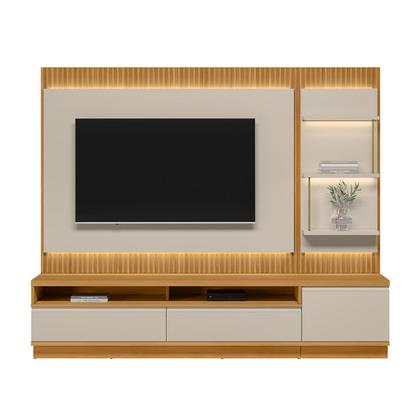 Imagem de Rack com Painel para TV Até 70 Polegadas São Paulo 2 Gavetas 1 Porta Ripado com Led Tauari/Off White Fosco - Linea Brasil