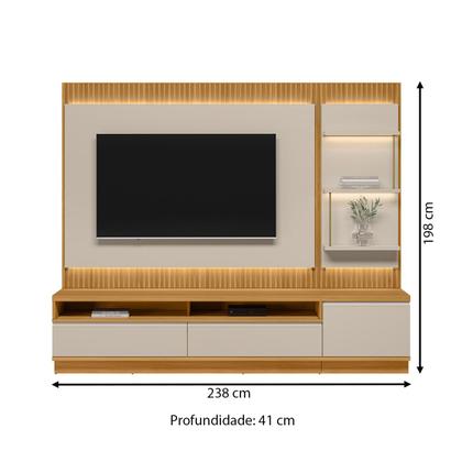 Imagem de Rack com Painel para TV Até 70 Polegadas São Paulo 2 Gavetas 1 Porta Ripado com Led Tauari/Off White Fosco - Linea Brasil