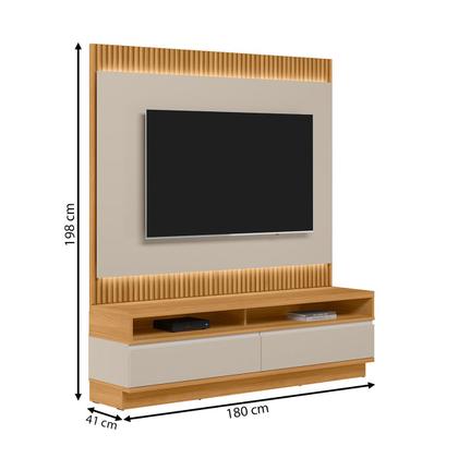 Imagem de Rack com Painel para TV Até 70 Polegadas São Paulo 2 Gavetas Ripado com Led Tauari/Off White Fosco - Linea Brasil