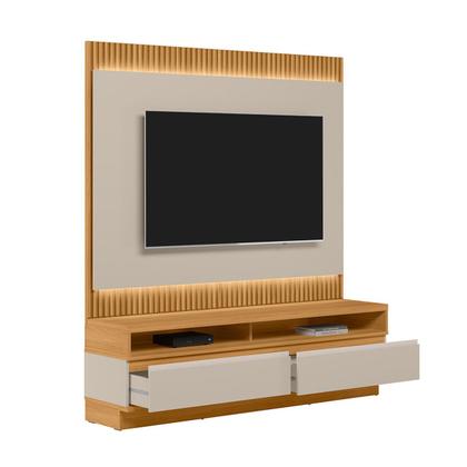 Imagem de Rack com Painel para TV Até 70 Polegadas São Paulo 2 Gavetas Ripado com Led Tauari/Off White Fosco - Linea Brasil