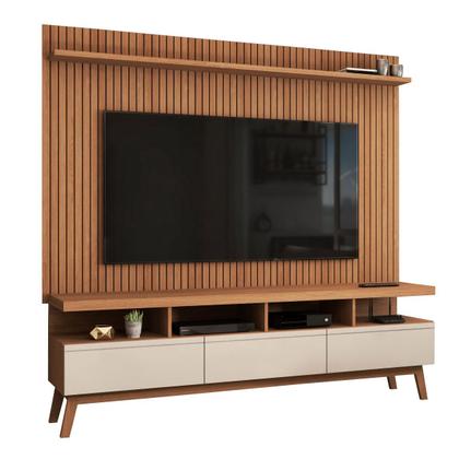 Imagem de Rack com Painel para TV Até 72 Polegadas Ripado Urban 3 Gavetas Off White/Freijó - Pm