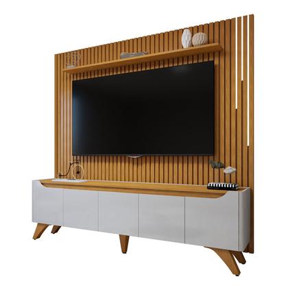 Imagem de Rack com Painel para TV Até 75 Polegadas Grécia Paris 4 Portas 1 Gaveta com Led Off White/Naturalle - Mavaular