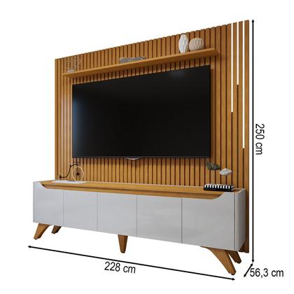 Imagem de Rack com Painel para TV Até 75 Polegadas Grécia Paris 4 Portas 1 Gaveta com Led Off White/Naturalle - Mavaular