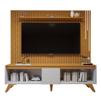 Imagem de Rack com Painel para TV Até 75 Polegadas Grécia Paris 4 Portas 1 Gaveta com Led Off White/Naturalle - Mavaular