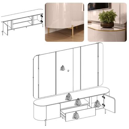 Imagem de Rack com Painel para TV até 75 Polegadas LED 2 Portas 100MDF Areta DJ Móveis