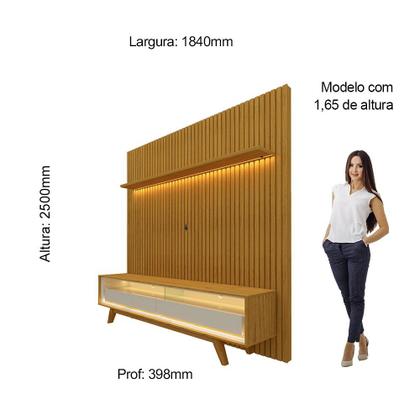 Imagem de Rack com Painel para TV até 75 Polegadas Ripado Led com Pés 184cm Nobre 100% MDF