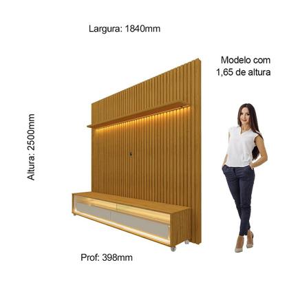 Imagem de Rack com Painel para TV até 75 Polegadas Ripado Led com Rodízios 184cm Nobre 100% MDF