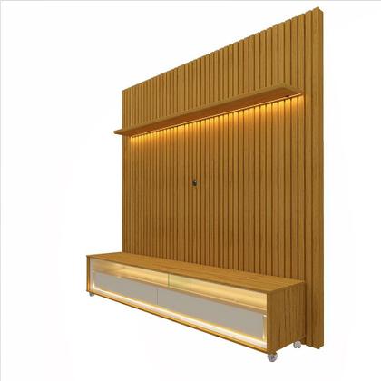 Imagem de Rack com Painel para TV até 75 Polegadas Ripado Led com Rodízios 184cm Nobre 100% MDF