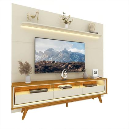 Imagem de Rack com Painel para Tv até 90 Polegadas Led 3 Gavetas com Pés Madeira 220cm Royal/requinte 100% MDF