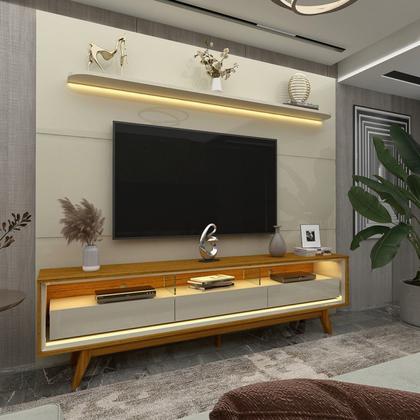 Imagem de Rack com Painel para Tv até 90 Polegadas Led 3 Gavetas com Pés Madeira 220cm Royal/requinte 100% MDF