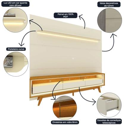 Imagem de Rack com Painel para Tv até 90 Polegadas Led 3 Gavetas com Pés Madeira 220cm Royal/requinte 100% MDF