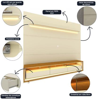 Imagem de Rack com Painel para Tv até 90 Polegadas Led 3 Gavetas com Rodízios 220cm Royal/requinte 100% MDF