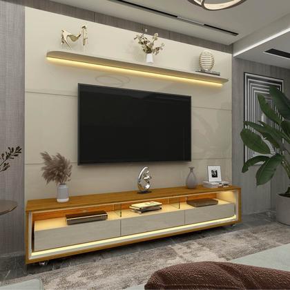 Imagem de Rack com Painel para Tv até 90 Polegadas Led 3 Gavetas com Rodízios 220cm Royal/requinte 100% MDF