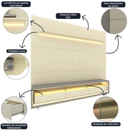 Imagem de Rack com Painel para Tv até 90 Polegadas Led 3 Gavetas com Rodízios 220cm Royal/requinte 100% MDF