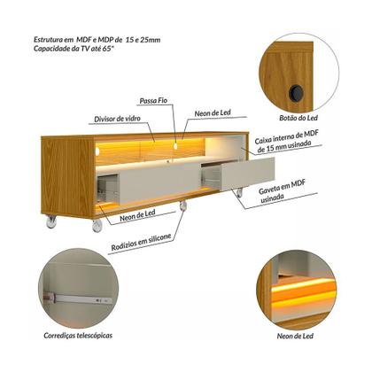 Rack com Painel Ripado até 70 Polegadas Sintra com LED 2 GV Cedro e Off White Alt 218 Larg 177 cm - Modern Imagem de Rack com Painel Ripado até 70 Polegadas Sintra com LED 2 GV Cedro e Off White Alt 218 Larg 177 cm