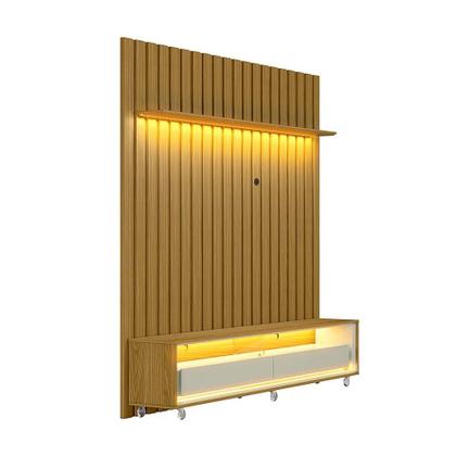 Rack com Painel Ripado até 70 Polegadas Sintra com LED 2 GV Cedro e Off White Alt 218 Larg 177 cm - Modern Imagem de Rack com Painel Ripado até 70 Polegadas Sintra com LED 2 GV Cedro e Off White Alt 218 Larg 177 cm