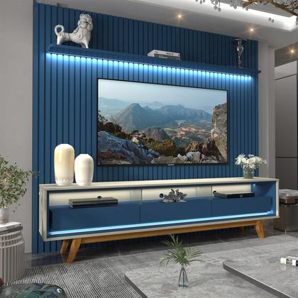 Imagem de Rack com Painel Ripado com Led Nobre 2.3 Azul Royal com Off White - Gelius Móveis