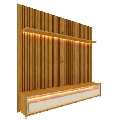 Imagem de Rack com Painel Ripado Impressão Ripada para TV até 90 Polegadas com LED com Rodízios Requinte 220cm 100% MDF