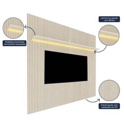 Imagem de Rack com Painel Ripado Impressão Ripada para TV até 90 Polegadas com LED com Rodízios Requinte 220cm 100% MDF