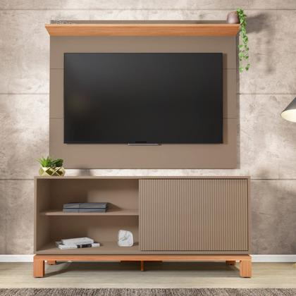 Imagem de Rack com Painel Ripado para TV até 55 Polegadas 136cmx108cm Mondrian Freijó Marrom Freijo