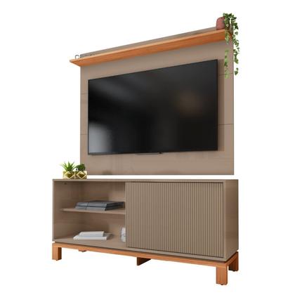 Imagem de Rack com Painel Ripado para TV até 55 Polegadas 136cmx108cm Mondrian Freijó Marrom Freijo