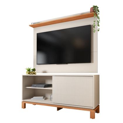 Imagem de Rack com Painel Ripado para TV até 55 Polegadas 136cmx108cm Mondrian Off White Freijó