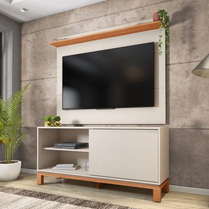 Imagem de Rack com Painel Ripado para TV até 55 Polegadas 136cmx108cm Mondrian Off White Freijó