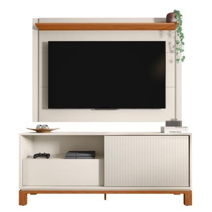 Imagem de Rack com Painel Ripado para TV até 55 Polegadas 150cmx108cm Mondrian Freijó Bege Off White/Freijo