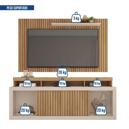 Imagem de Rack com Painel Ripado para TV até 65 Polegadas MDF 180CMX174CM Esmeralda Branco