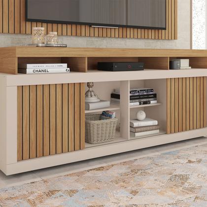 Imagem de Rack com Painel Ripado para TV até 65 Polegadas MDF 180CMX174CM Esmeralda Branco