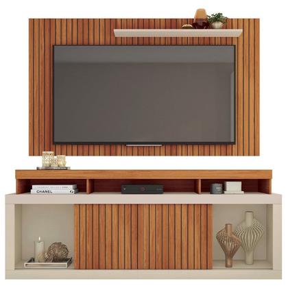 Imagem de Rack com Painel Ripado para TV até 65 Polegadas MDF 180CMX174CM Esmeralda Marrom