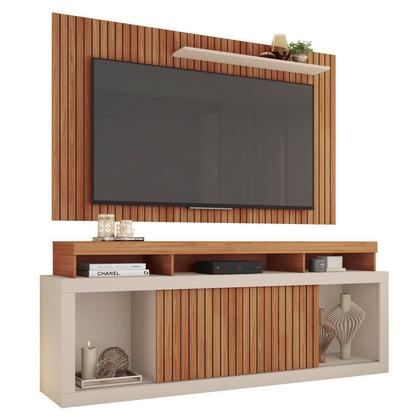 Imagem de Rack com Painel Ripado para TV até 65 Polegadas MDF 180CMX174CM Esmeralda Marrom