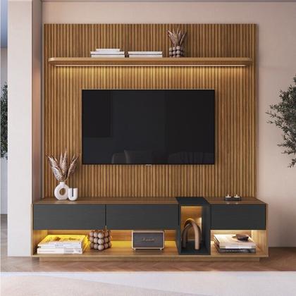 Imagem de Rack com Painel Ripado para Tv até 75 Polegadas Liverpool Ra8001 com Led e Impressão Ripada 3d