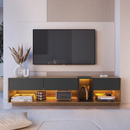 Imagem de Rack com Painel Ripado para Tv até 75 Polegadas Liverpool Ra8001 com Led e Impressão Ripada 3d