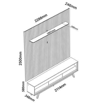 Imagem de Rack Com Painel Ripado Para TV Até 85 Polegadas Com Led Nobre 230 Kit Pé Castanho - Gelius Móveis