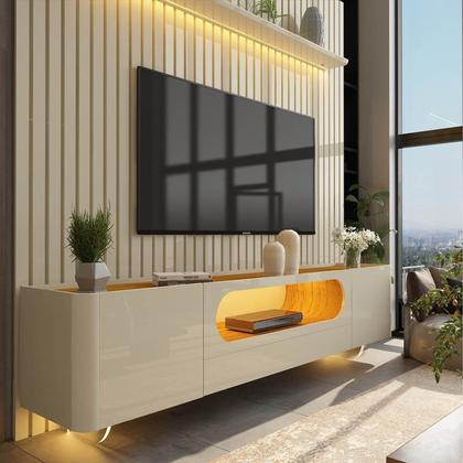 Imagem de Rack com Painel Ripado para TV até 90 Polegadas 1 Gaveta 2 Portas 230cm Nobre 100% MDF