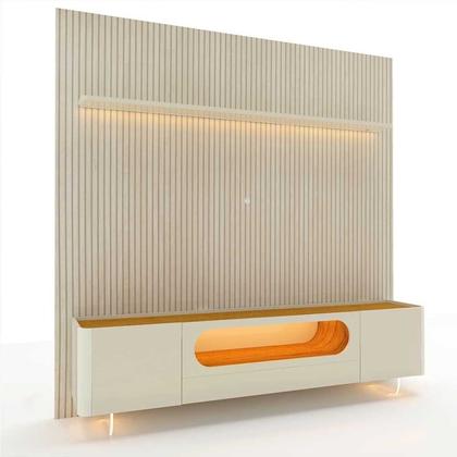 Imagem de Rack com Painel Ripado para TV até 90 Polegadas 1 Gaveta 2 Portas LED Pés Vidro 220cm Requinte Nobre 100% MDF