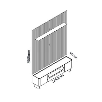 Imagem de Rack com Painel Ripado para TV até 90 Polegadas 1 Gaveta 2 Portas LED Pés Vidro 220cm Requinte Nobre 100% MDF