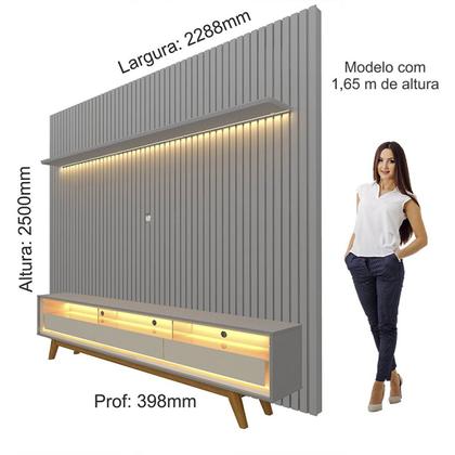 Imagem de Rack com Painel Ripado para Tv até 90 Polegadas Led 3 Gavetas com Pés 230cm Nobre 100% MDF