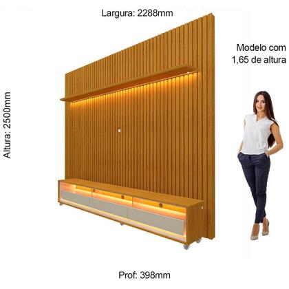 Imagem de Rack com Painel Ripado para TV até 90 Polegadas LED 3 Gavetas com Rodízios 230cm 100% MDF