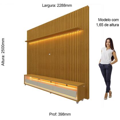 Rack com Painel Ripado para TV até 90 Polegadas LED 3 Gavetas com Rodízios 230cm Gelius Naturale 100% MDF - Gelius Móveis Imagem de Rack com Painel Ripado para TV até 90 Polegadas LED 3 Gavetas com Rodízios 230cm Gelius Naturale 100% MDF