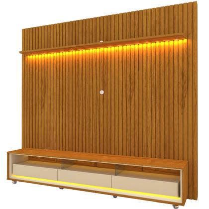 Rack com Painel Ripado para TV até 90 Polegadas LED 3 Gavetas com Rodízios 230cm Gelius Naturale 100% MDF - Gelius Móveis Imagem de Rack com Painel Ripado para TV até 90 Polegadas LED 3 Gavetas com Rodízios 230cm Gelius Naturale 100% MDF