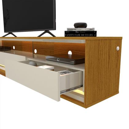 Rack com Painel Ripado para TV até 90 Polegadas LED 3 Gavetas com Rodízios 230cm Gelius Naturale 100% MDF - Gelius Móveis Imagem de Rack com Painel Ripado para TV até 90 Polegadas LED 3 Gavetas com Rodízios 230cm Gelius Naturale 100% MDF
