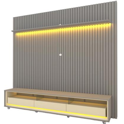 Imagem de Rack com Painel Ripado para Tv até 90 Polegadas Led 3 Gavetas com Rodízios 230cm Naturale 100% MDF