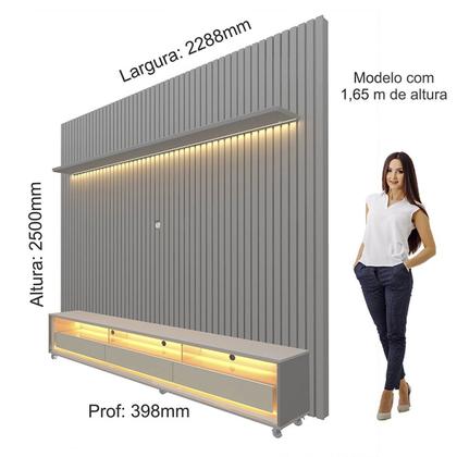 Imagem de Rack com Painel Ripado para Tv até 90 Polegadas Led 3 Gavetas com Rodízios 230cm Naturale 100% MDF
