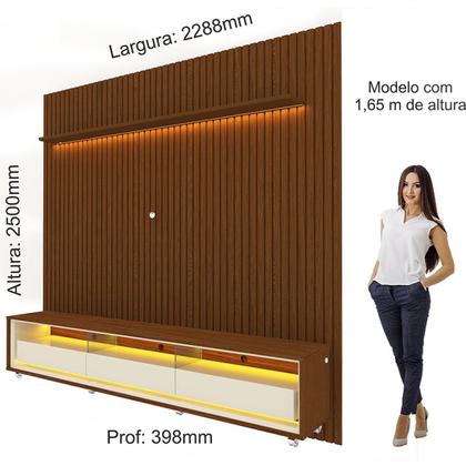 Imagem de Rack com Painel Ripado para Tv até 90 Polegadas Led 3 Gavetas com Rodízios 230cm Naturale 100% MDF