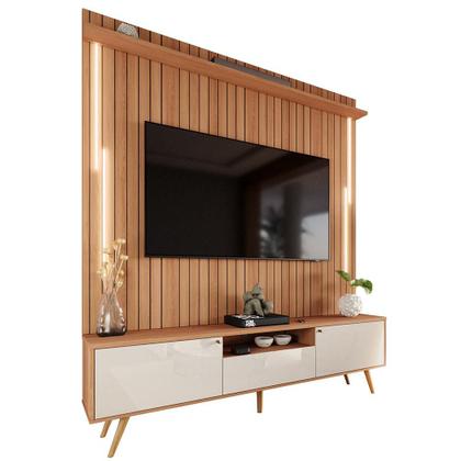 Imagem de Rack Com Painel Sevilla Led Efeito Ripado 3d Para Tv Até 70 Polegadas 183cm Jequitibá/Off White Perolizado